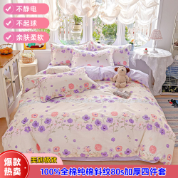 春季新款100%全棉斜纹四件套学生宿舍纯棉床上用品三件套亲肤柔软