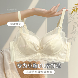 嫦香诗 聚拢小胸无钢圈夏季薄款无痕内衣新款蕾丝收副乳性感防下垂文胸罩