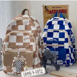 日系风书包女百搭小众设计感格子双肩包初中生高中学生背包潮流