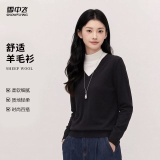 雪中飞 100%绵羊毛 V领 女士毛衣