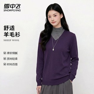 雪中飞 100%绵羊毛 V领 女士毛衣