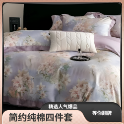 轻奢欧式高精密简约天丝棉丝滑印花凉感柔软四件套百年好合jks
