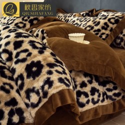 秋思 冬季加厚宽边兔毛绒保暖四件套牛奶绒珊瑚绒高克重加绒床品三件套