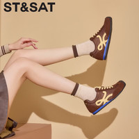 星期六 ST&SAT 德训鞋女款2025四季款女单鞋阿甘鞋平底轻便舒适休闲鞋 深棕色 35