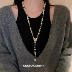 花饰庄园 可调节珍珠毛衣链大气秋冬长款项链女气质百搭感合金配饰 767彩色珠麦穗