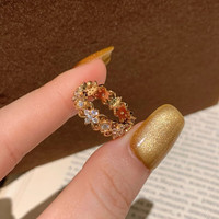 花饰庄园 古法闪钻鸢尾花戒指小众轻奢感时尚百搭指环手饰品 DKFJZ-015鸢尾花戒指 开口可调节