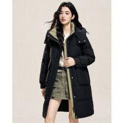 雪中飞 【连帽加厚】90羽绒服630+蓬宽松中长款女外套X301419540F 多色可选