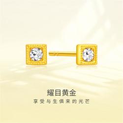 潮宏基 几何方形足金耳钉黄金