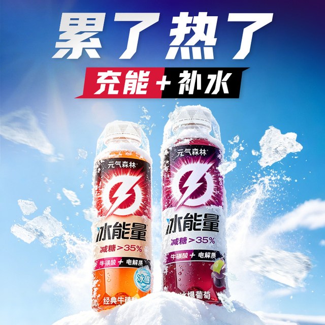 88VIP：元气森林 冰能量特饮经典牛磺酸+冰爆葡萄功能饮料（500ml*6）