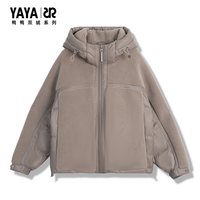 鸭鸭羽绒服 男女同款2026年秋冬连帽摇粒绒保暖短外套