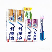 舒适达 多效护理清新口气含氟防蛀固齿护龈抗敏感牙膏套装580g*1套+赠牙刷*1
