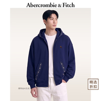 Abercrombie & Fitch 经典小麋鹿图案情侣毛圈布刺绣连帽卫衣外套26春夏男装