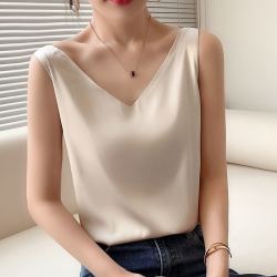 绒淼浩 真丝吊带背心女内搭打底配西装桑蚕丝绸缎面美背外穿性感无袖针织