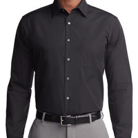 VAN HEUSEN 男式正装衬衫常规版型府绸纯色 黑色//白色 15英寸
