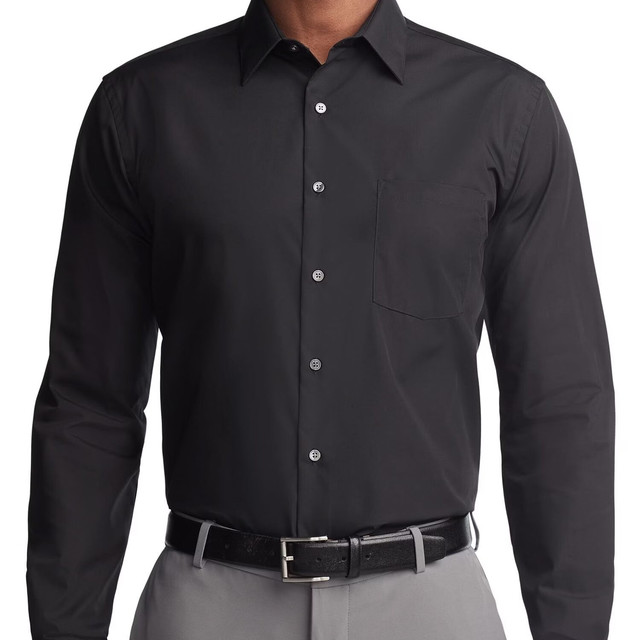 VAN HEUSEN 男式正装衬衫常规版型府绸纯色 黑色//白色 15英寸