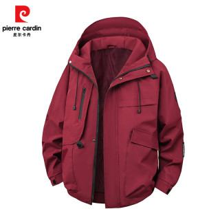 皮尔·卡丹 皮尔卡丹春秋款外套男女户外防风登山服男装夹克 酒红 S