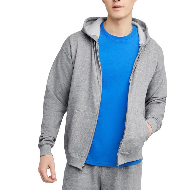 HANES 男式 EcoSmart 抓绒全拉链连帽衫运动衫