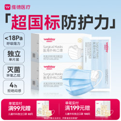 维德 一次性成人医用外科口罩三层防护防过敏透气灭菌级独立包装100只