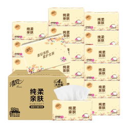 清风 抽纸4层360张20包纸巾纯柔系列擦手纸卫生纸餐巾纸面巾纸批发整箱 4层 360张 20包