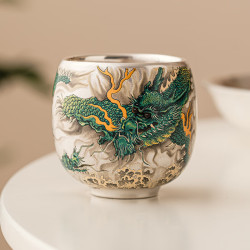 茉舟 鎏银青龙喝茶杯精致品茗杯家用个人杯中式茶具主人杯单杯礼盒 鎏银青龙_禅定主人杯礼盒