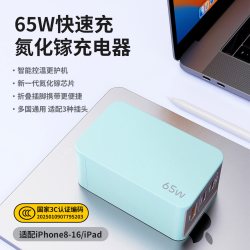 UEPD100W充电器氮化镓旅行GaN插头65W快充头多口TypeC/USB欧规英规转换插苹果iPhone笔记本电脑平板华为手机