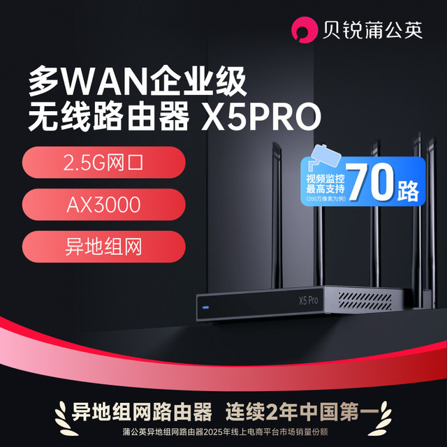 移动端：花生棒 蒲公英X5Pro路由器千兆企业2.5G双WAN口异地组网5G无线WiFi6内外网穿透视频监控远程访问医保NAS私有云AX3000
