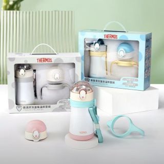 THERMOS 膳魔师 儿童不锈钢保温杯 粉蓝双盖礼盒 320ml 开学季必备