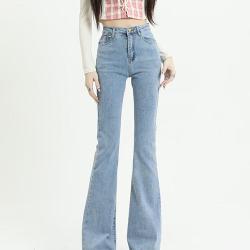 蝴蝶曼 微喇叭牛仔裤女高腰夏天薄款2026年新款显瘦宽松阔腿小个子 浅蓝色 XS