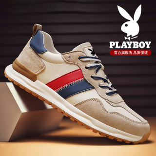PLAYBOY 男鞋2026秋季透气新款板鞋男休闲运动鞋男士鞋子男款老爹鞋男 米沙蓝 42