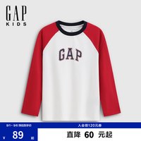 Gap 861995 Logo印花撞色插肩袖长袖T恤 红色 120cm
