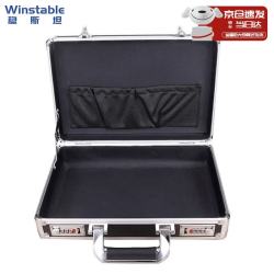 稳斯坦 W7339 带锁铝合金手提箱 手提式双密码工具箱证件收纳盒 黑色空箱(36*24*10)