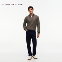 TOMMY HILFIGER 纯棉绞花半拉链小高领针织衫 深咖色 L