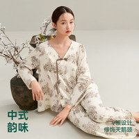 安之伴 睡衣女款春秋季纯棉新中式宽松大码家居服 贝壳黄 M