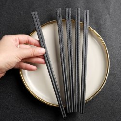 捕筷 Chopsticks 捕筷 竹编纹合金筷5双 日式方形家用高档轻奢抗菌筷子 24厘米