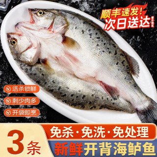 百鲜洽 深海七星海鲈鱼（开背净膛）400-500g*3条