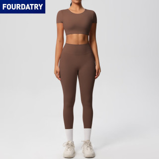 FOURDATRY 新款欧美纯色双面磨毛透气紧身瑜伽服套装运动
