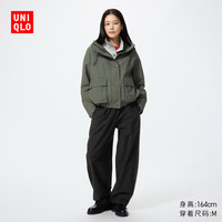 优衣库 针织廓形长裤/快干女装休闲裤裤子492079 09 黑色 XL