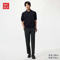 优衣库 可机洗针织polo衫/短袖条纹男装女装485611 69 藏青色 XL