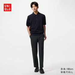 优衣库 可机洗针织polo衫/短袖条纹男装女装485611 69 藏青色 XL