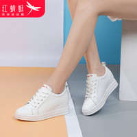 红蜻蜓 C02103712 内增高牛皮系带小白鞋 白色 40