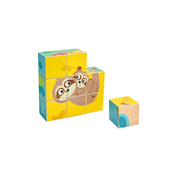 Hape 9粒六面木质积木拼图 野生亲子动物 2-4岁