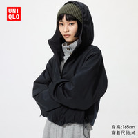 优衣库 双面穿防风摇粒绒拉链连帽外套女装487603 09 黑色 L
