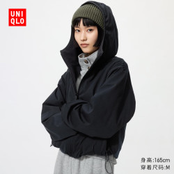 优衣库 双面穿防风摇粒绒拉链连帽外套女装487603 09 黑色 L