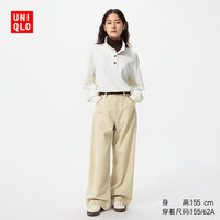 优衣库 宽松廓形牛仔裤/偏短款女装男装/弯刀镰刀裤484808 488701 488701/31米色 25 /160/64A