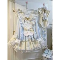 闪动少女 蓝黄长袖连衣裙+围裙 均码 Lolita洛丽塔