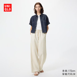 优衣库 麻混纺舒适长裤/加长款女装491688 31 米色 M