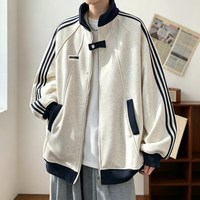 月伊纺 新中式立领卫衣男装秋季宽松休闲运动国风外套青年百搭三道杠开衫