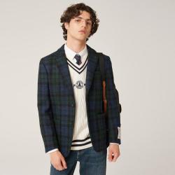 哈吉斯 冬季男士羊毛西服外套时尚格子西装