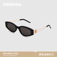 mikibobo 猫眼金属镂空腿太阳镜素颜神器复古UV400防紫外线男女同款墨镜 黑框金腿灰片