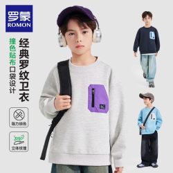 罗蒙 童装男童百搭外套2026春秋款学院风棒球服休闲开衫卫衣 浅花灰  110